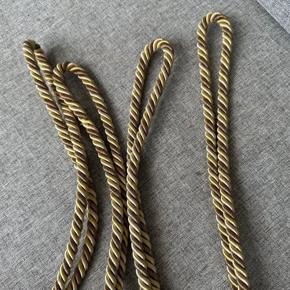 Pair Curtain Tiebacks HOLDERS DRAPERY TASSEL Set of 2 Rope Cord Gold Thick